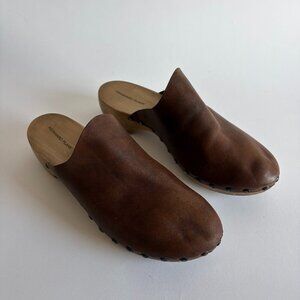Reinhard Plank Brown Leather Wood Clogs Size 44